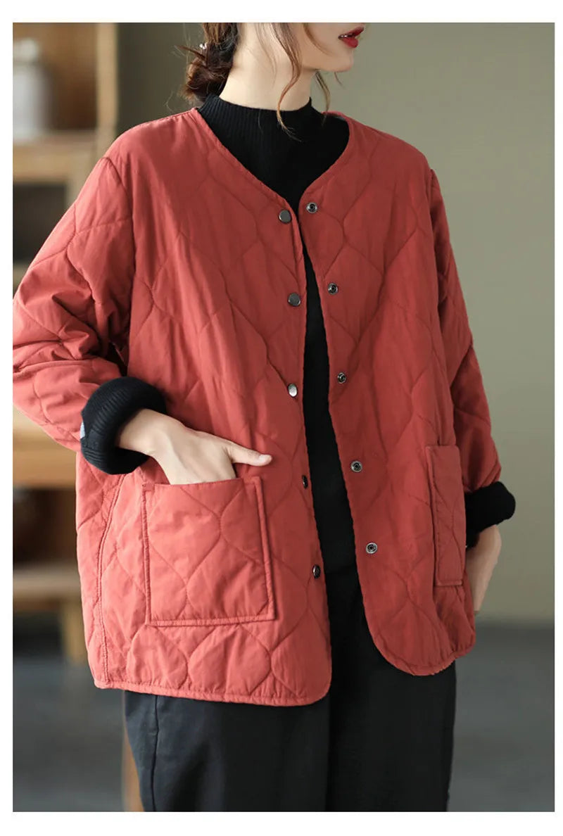 LUO. TAO. FUSH I Women's Winter Office Lady Coat – Single-Breasted Buttoned Short Jacket