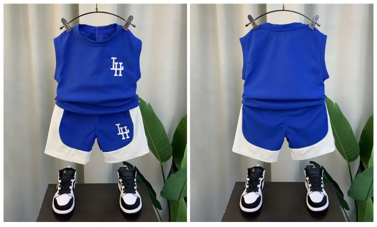 Unisex Kids’ Summer Outfit Set – Sleeveless Letter Print Pullover Top & Shorts (Ages 4–6)