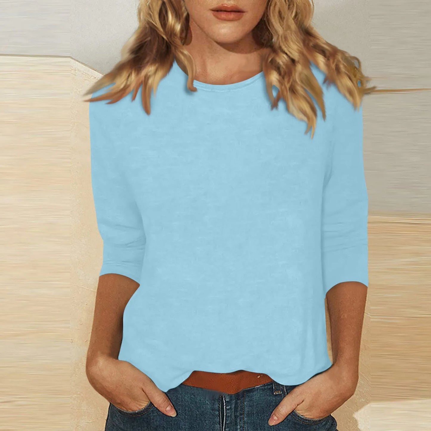 Women's Summer T-Shirts 2024 Fashion Casual Everyday Versatile O-Neck 3/4 Length Sleeve Tops Solid Color T-Shirt Tops Plus Size