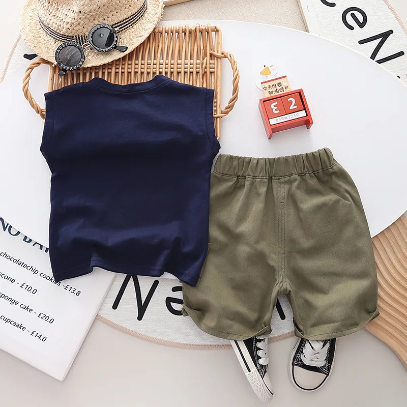 NoEnName_Null Summer Cartoon Cotton Set for Boys (1-3Y) – Sleeveless Pullover Outfit