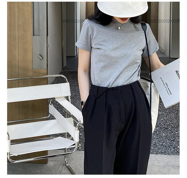 Summer T Shirts For Women cream Casual Korean Streetwear Basic Solid Young Cool free-sized Tops 2025