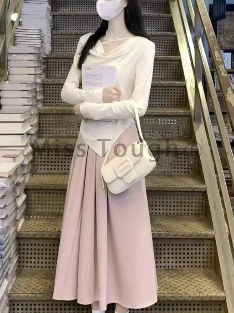 Miss tough Junior Sweet Autumn/Winter Asymmetrical A-Line Dress with Square Collar – Ankle Length, 