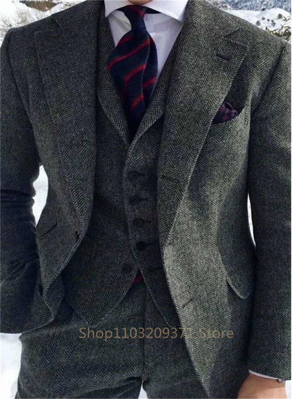 Brown 2024 Men's Suits Men 3 Pieces Slim Fit Business Groom Peaked Lapel Tuxedos For Formal Wedding Suit (Blazer+Vest+Pants)