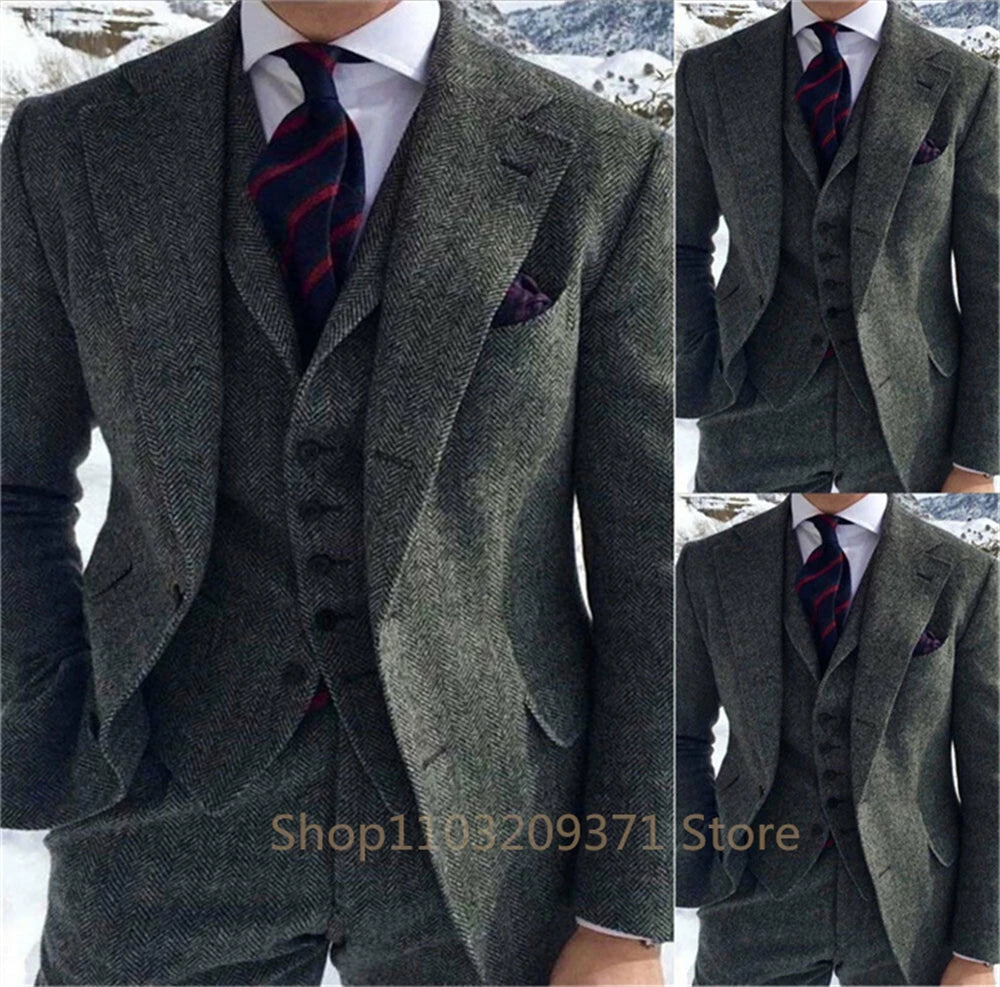 Brown 2024 Men's Suits Men 3 Pieces Slim Fit Business Groom Peaked Lapel Tuxedos For Formal Wedding Suit (Blazer+Vest+Pants)