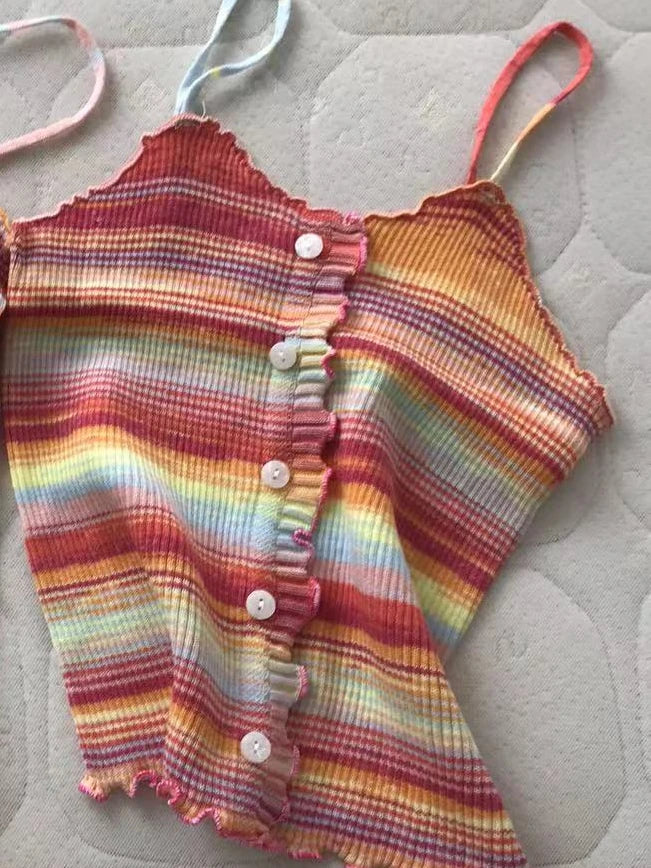 Abebey Women's Super-Short Tie-Dye Knitted Top - Casual Summer Wear