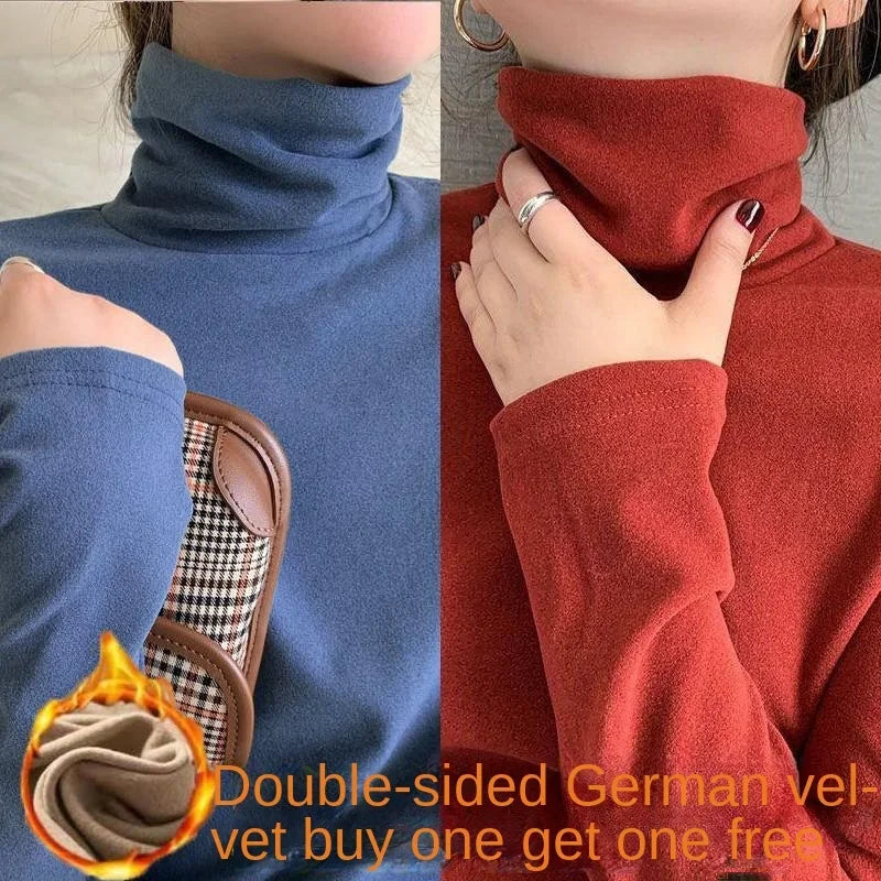 NoEnName_Null Women's Casual Turtleneck Long Sleeve Fleece Top - Classic Solid Design