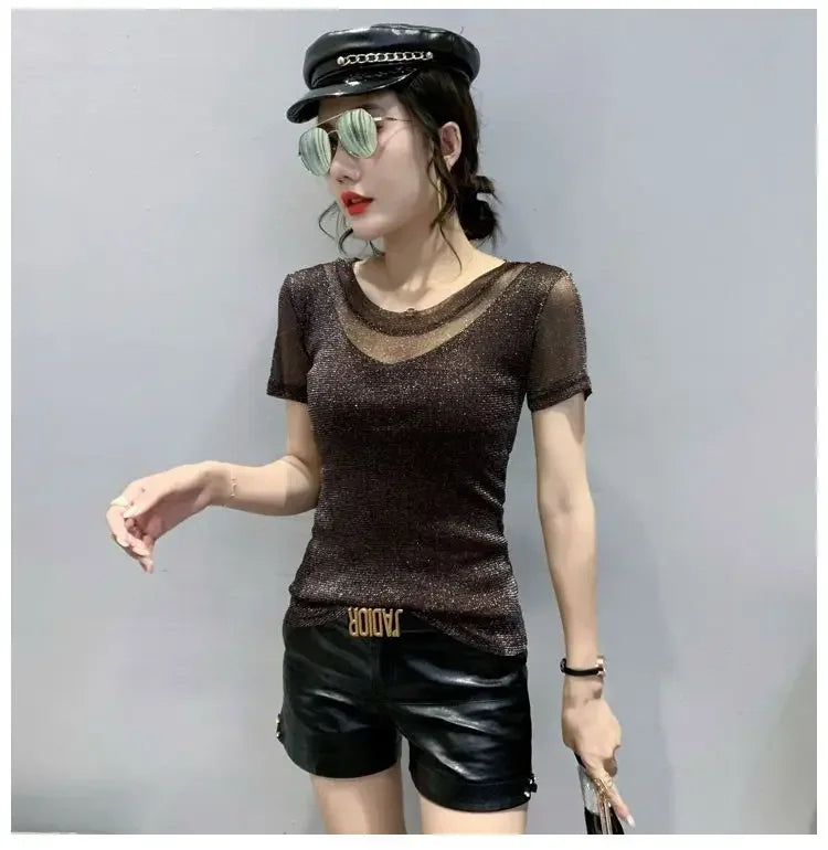 NoEnName_Null Women's Casual O-Neck Summer Tee – Solid Color, Slight Stretch, Short Sleeves