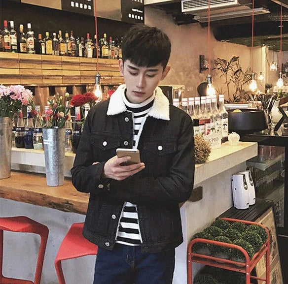 Shangkaka Men’s Vintage Slim Fit Denim Jacket - Autumn & Winter Outerwear