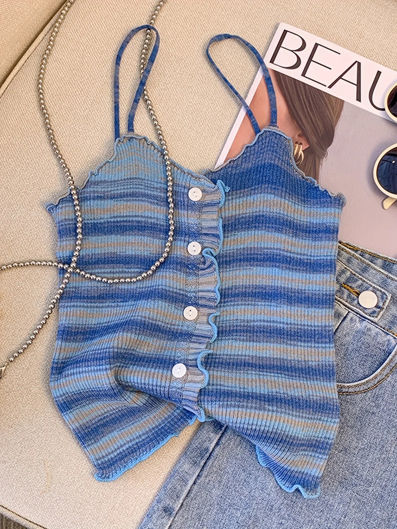 Abebey Women's Super-Short Tie-Dye Knitted Top - Casual Summer Wear