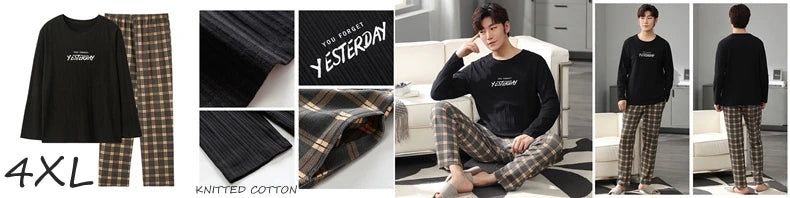 Elegant Man's Pajamas Loungewear 2023 Autumn Winter New Big Size 3xl 4xl Knitted Cotton Sleepwear Fashion Lounge Set Nightwear