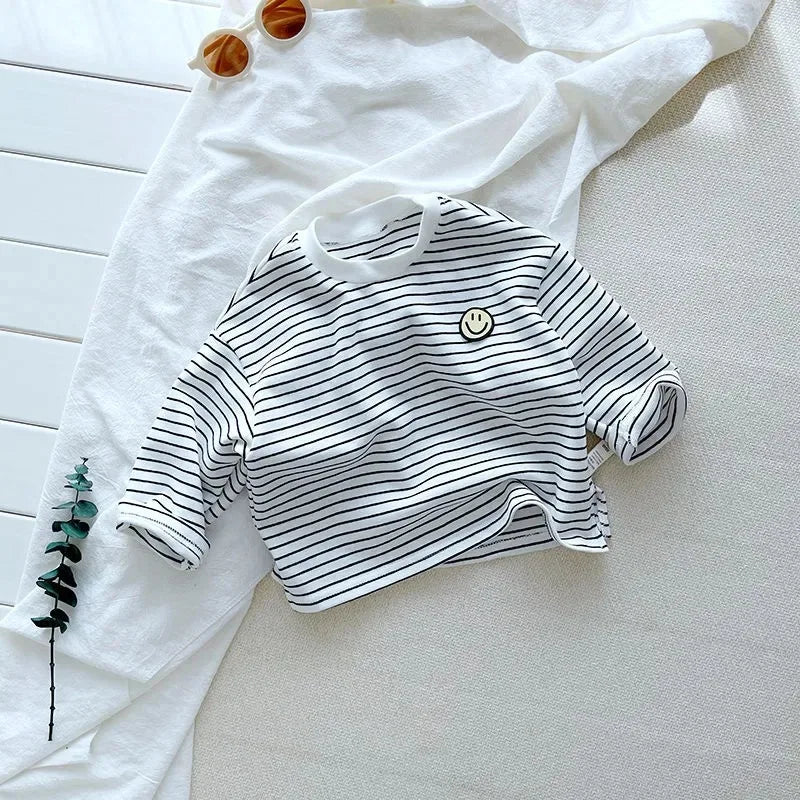 NoEnName_Null Unisex Striped Cotton Tee for Toddlers (Ages 1-3Y) – Comfortable & Stylish for Autumn