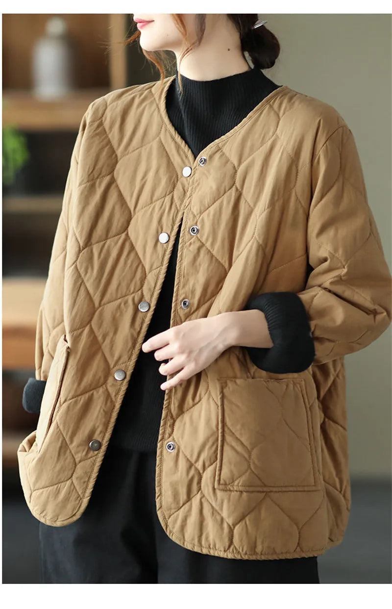 LUO. TAO. FUSH I Women's Winter Office Lady Coat – Single-Breasted Buttoned Short Jacket