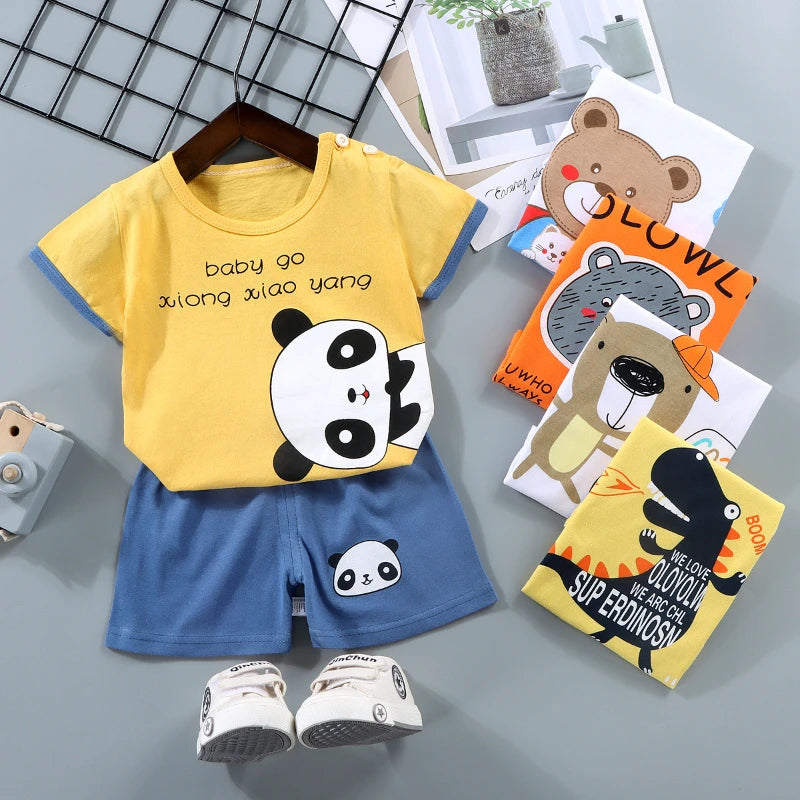 NoEnName_Null Unisex Summer Outfit for Kids – Soft Cotton-Polyester Casual Wear (Ages 25M–12Y)