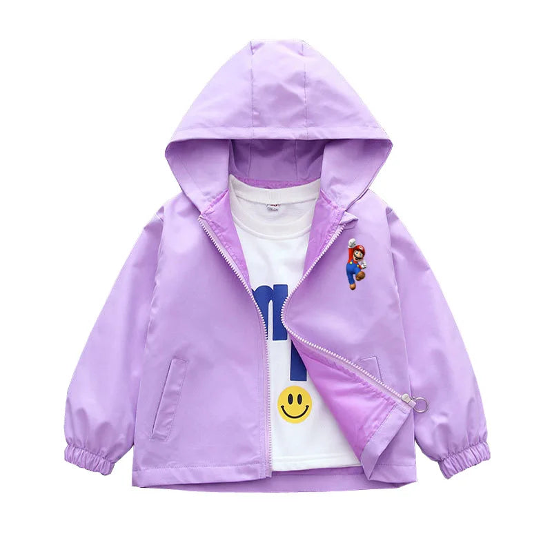 Spring Boys and Girls Cartoon Super Mario Zipper Hoodies Jacket for 1-10 Years