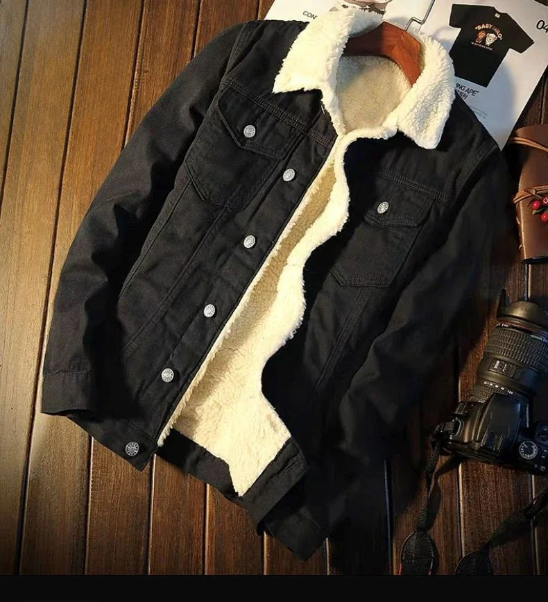 Shangkaka Men’s Vintage Slim Fit Denim Jacket - Autumn & Winter Outerwear