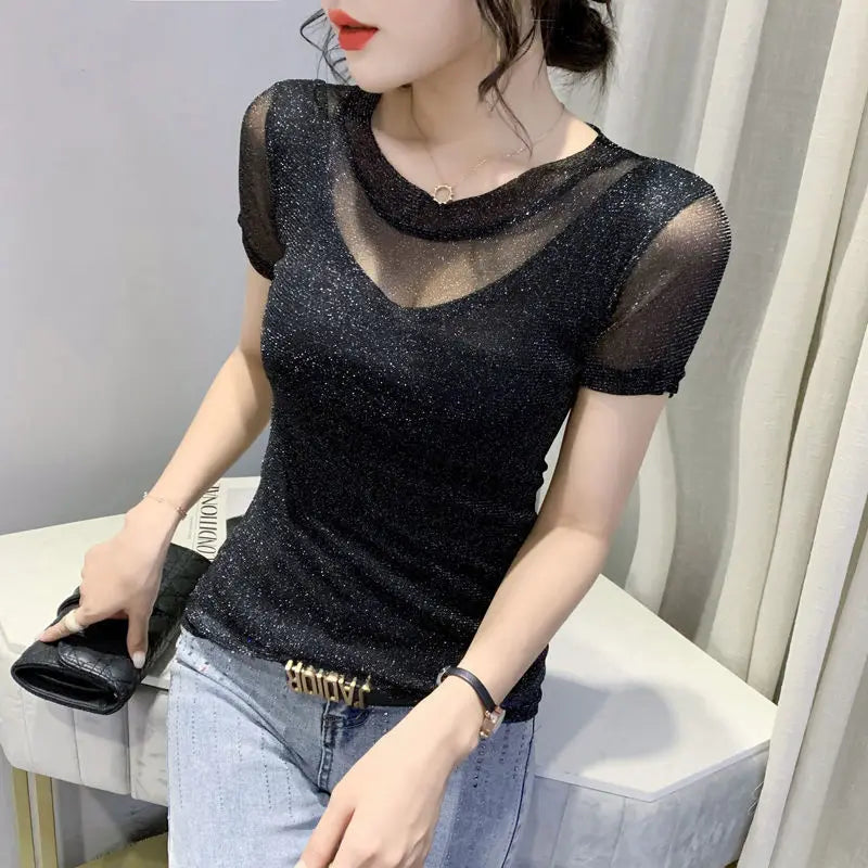 NoEnName_Null Women's Casual O-Neck Summer Tee – Solid Color, Slight Stretch, Short Sleeves