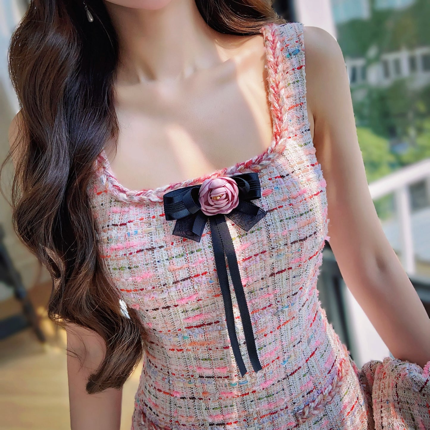 Dabuwawa Women's England Style Plaid A-Line Dress with Tassel, Button, and Patchwork Details – Autumn/Winter Collection
