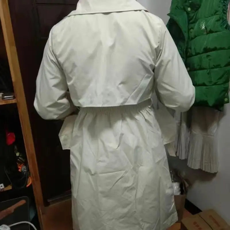 NoEnName_Null Women's Preppy Style Double-Breasted Trench Coat with Ruched and Spliced Details