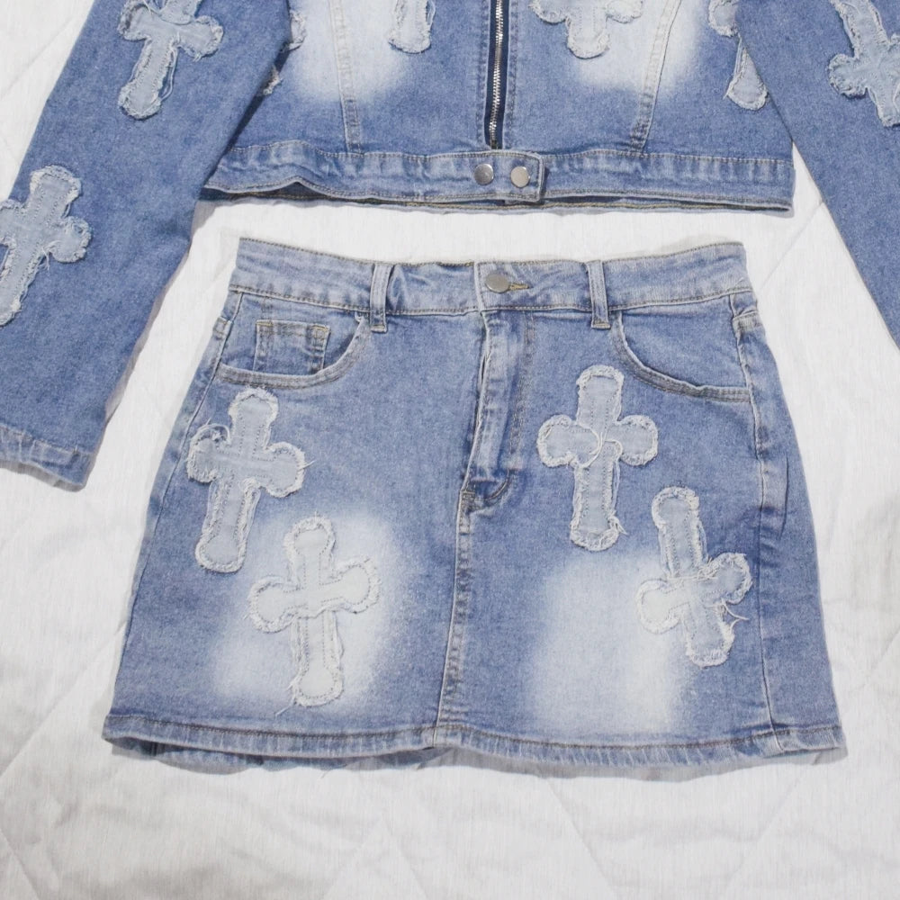 FANAN Women's High Street Denim Dress with Appliqué – Autumn 2024 Collection