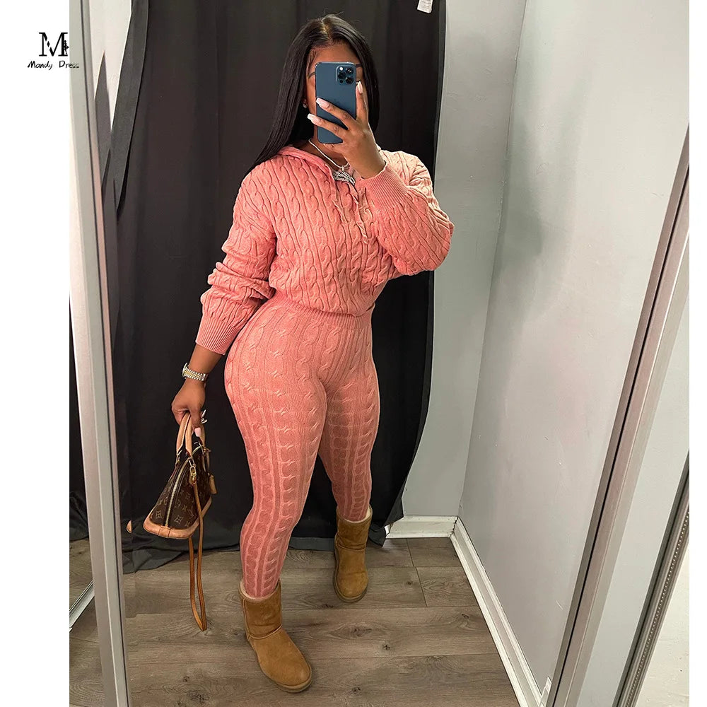Mandydress Women's Hooded Casual Pullover and High-Waist Skinny Pants Set – Autumn/Winter Collection