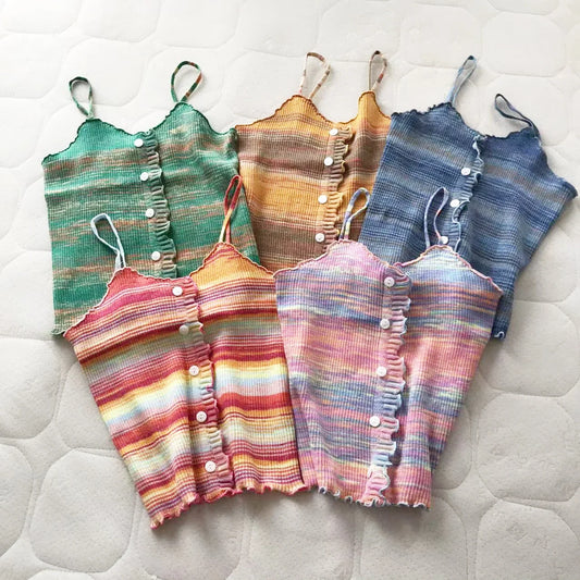Abebey Women's Super-Short Tie-Dye Knitted Top - Casual Summer Wear