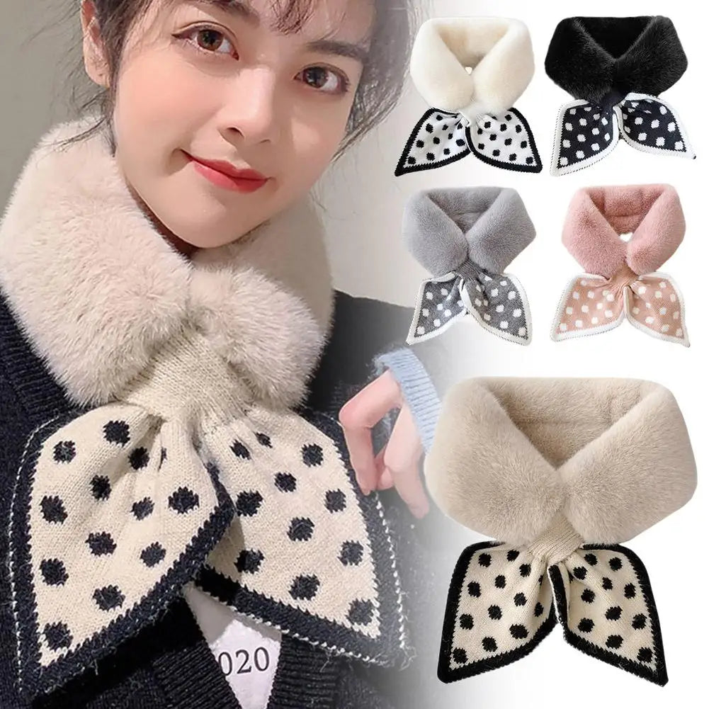 NoEnName_Null Women's Winter Splice Plush Scarf – Stylish & Cozy Casual Accessory