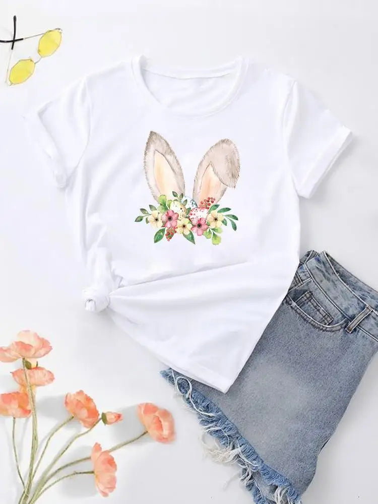 NoEnName_Null Women's Cartoon Print Casual O-Neck T-shirt – Summer Top