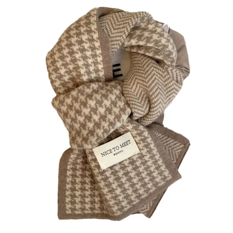 NoEnName_Null Women Fashion Scarf, Hat & Gloves Set Geometric Pattern, Cotton & Acetate Blend