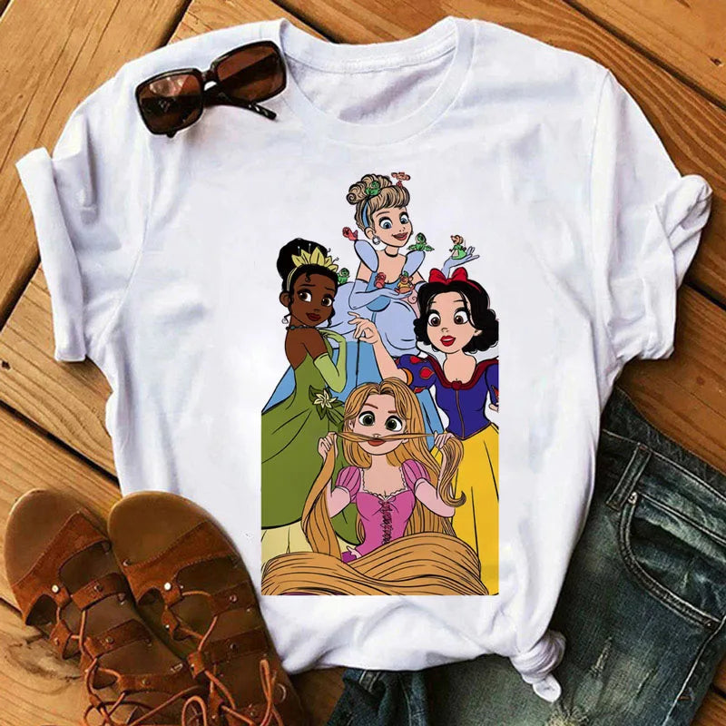 Disney Women's Junior Casual Cartoon Fairy Tale Print Tee – Summer Collection