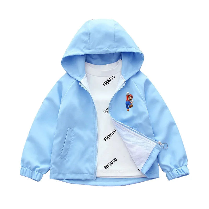 Spring Boys and Girls Cartoon Super Mario Zipper Hoodies Jacket for 1-10 Years