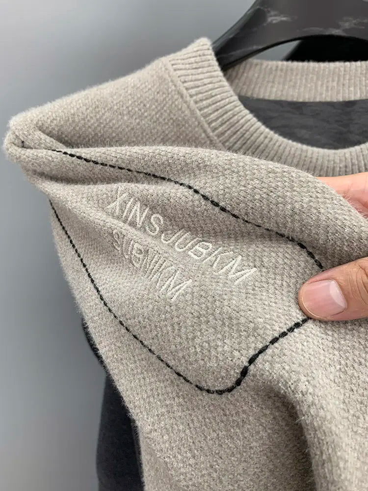 Autumn Winter Warm Fleece Men Sweater - Casual Pullover with Embroidery