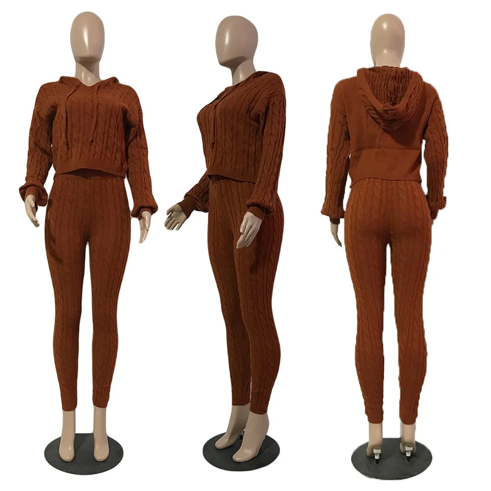 Mandydress Women's Hooded Casual Pullover and High-Waist Skinny Pants Set – Autumn/Winter Collection