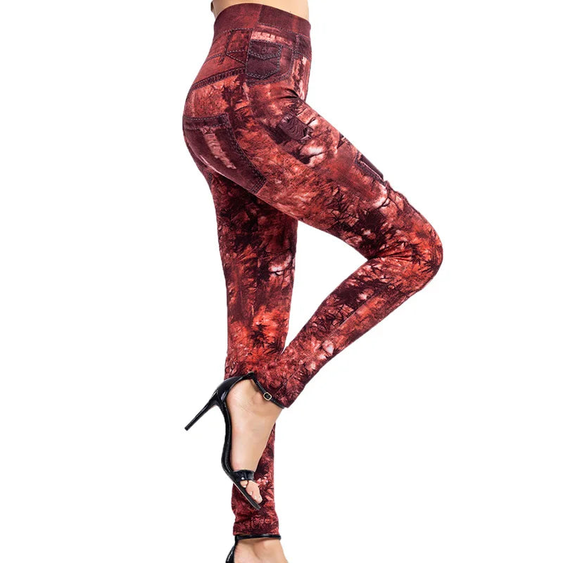 CUHAKCI Women's High-Waist Seamless Printed Leaf Leggings – Ankle-Length, Sexy Workout Gym Tights