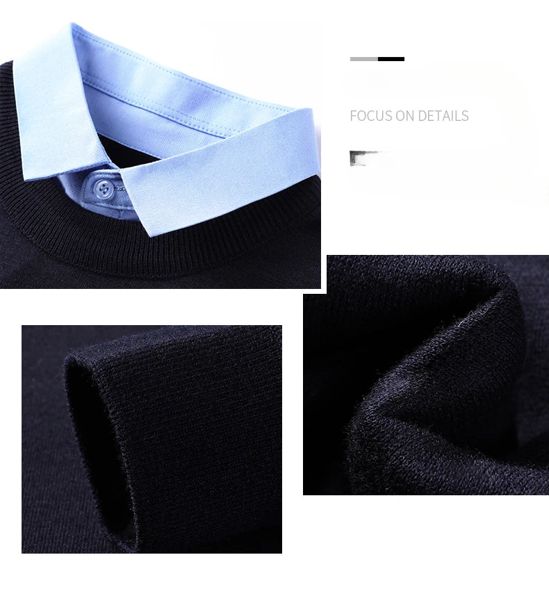 NoEnName_Null Men's Casual Pullover – Wool & Lycra Blend with Turn-Down Collar