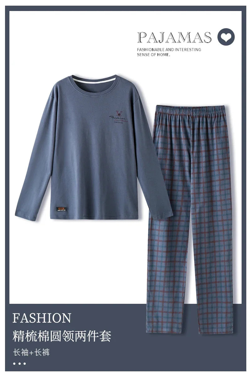 Elegant Man's Pajamas Loungewear 2023 Autumn Winter New Big Size 3xl 4xl Knitted Cotton Sleepwear Fashion Lounge Set Nightwear
