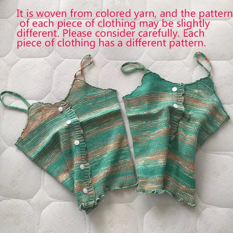 Abebey Women's Super-Short Tie-Dye Knitted Top - Casual Summer Wear