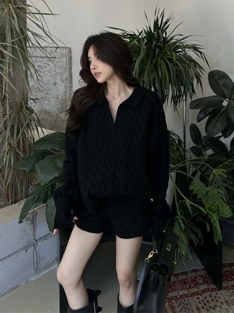 Miss Tough Women’s Knitted Office Lady Polo-Neck Pullover with Crochet Decoration - Autumn/Winter Collection