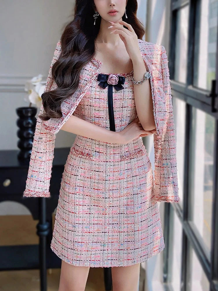 Dabuwawa Women's England Style Plaid A-Line Dress with Tassel, Button, and Patchwork Details – Autumn/Winter Collection