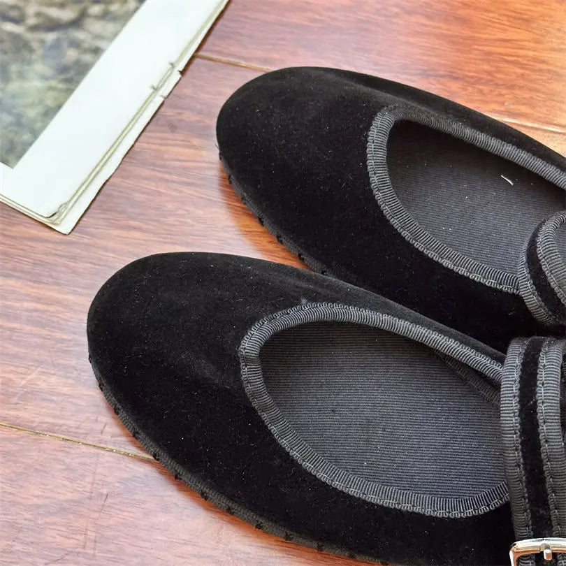 IEKROPOT Women's Mary Janes Flats with Buckle Strap - Casual Canvas Shoes