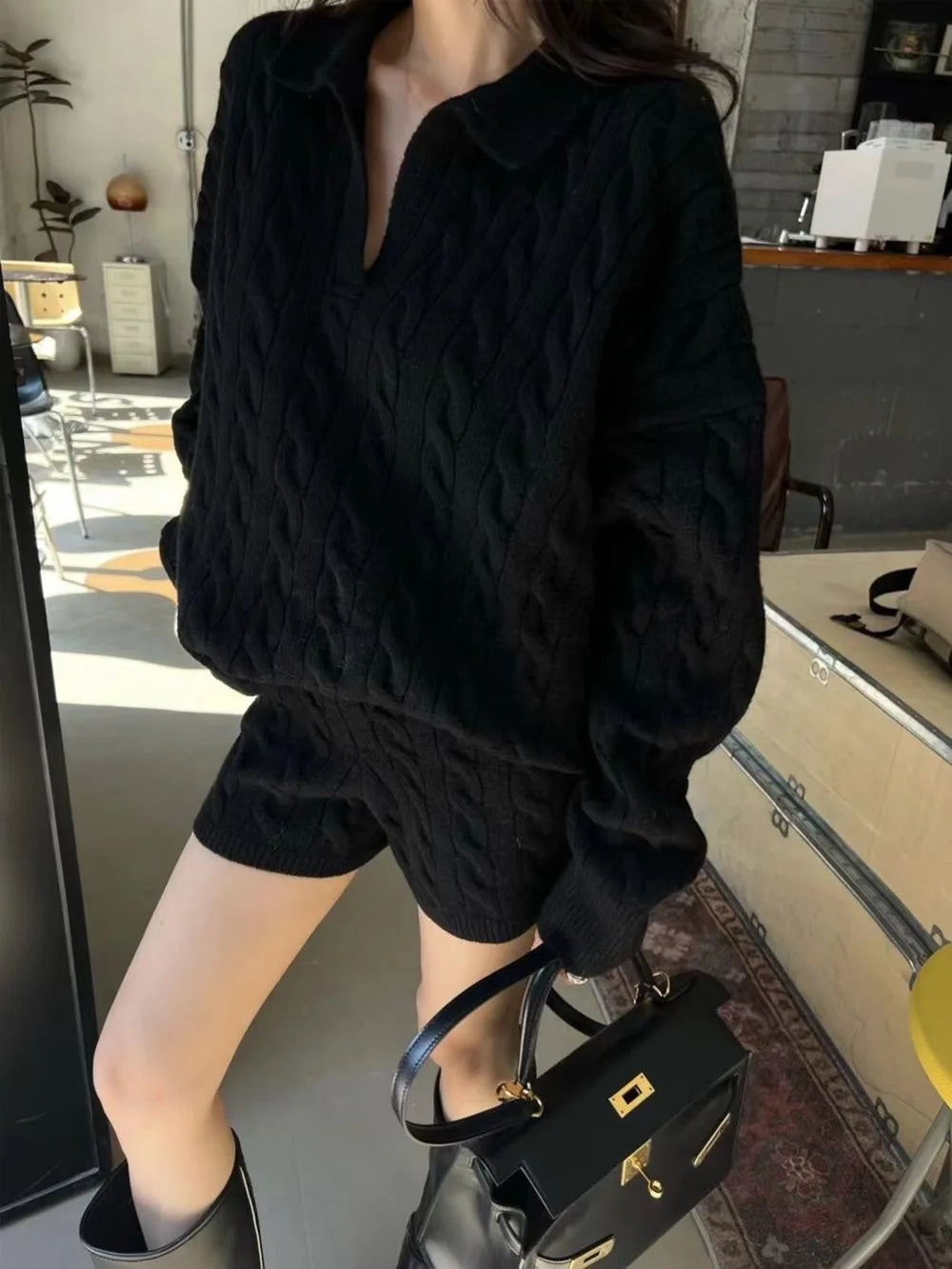 Miss Tough Women’s Knitted Office Lady Polo-Neck Pullover with Crochet Decoration - Autumn/Winter Collection