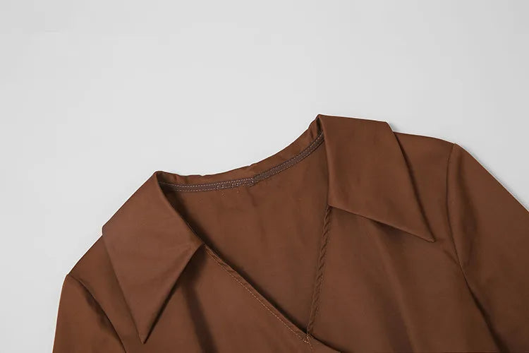 Orgreeter Women’s Office Lady Faux Leather Print Pencil Dress - Autumn/Winter Turn-Down Collar Dress