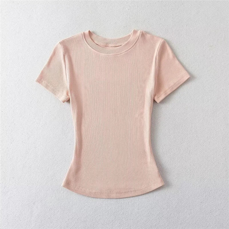 STVY Women's Slim Fit Solid Knit Tee with O-Neck - High Street Spring/Summer Top