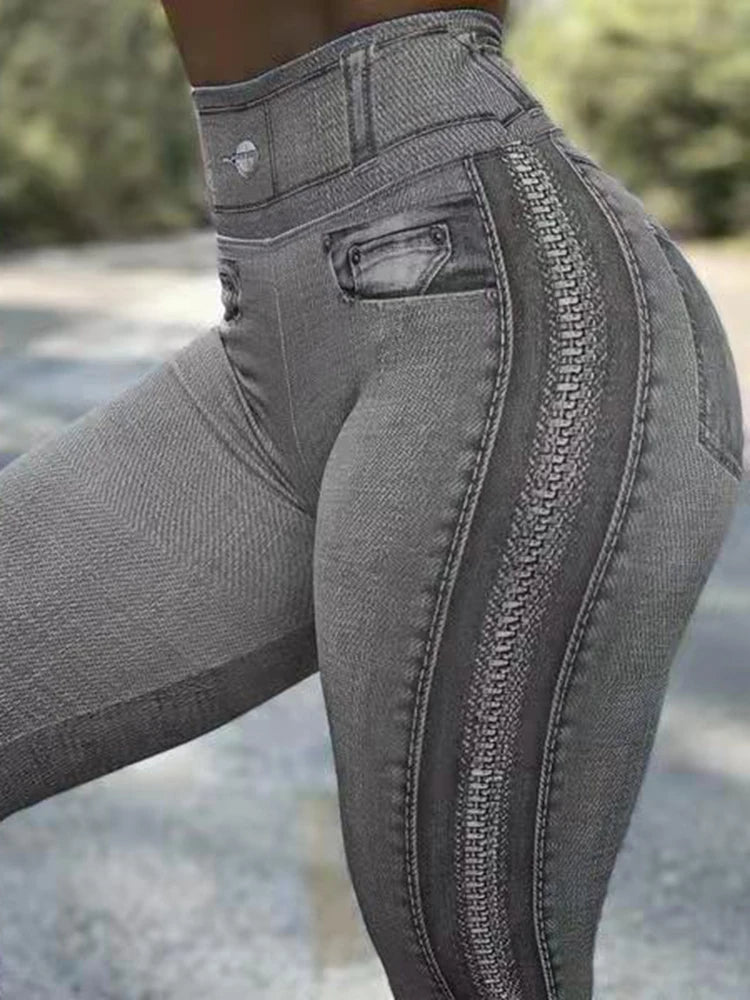 NoEnName_Null Women's High-Waist Printed Leggings – Ankle-Length, Sexy Push-Up Jogging Pants for Gym