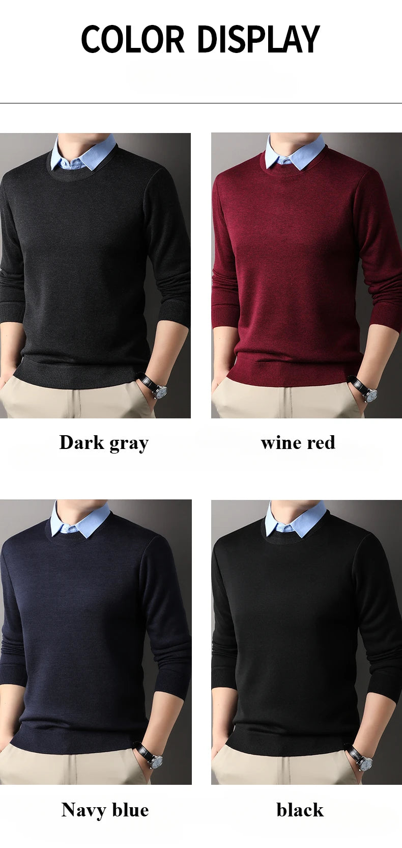 NoEnName_Null Men's Casual Pullover – Wool & Lycra Blend with Turn-Down Collar