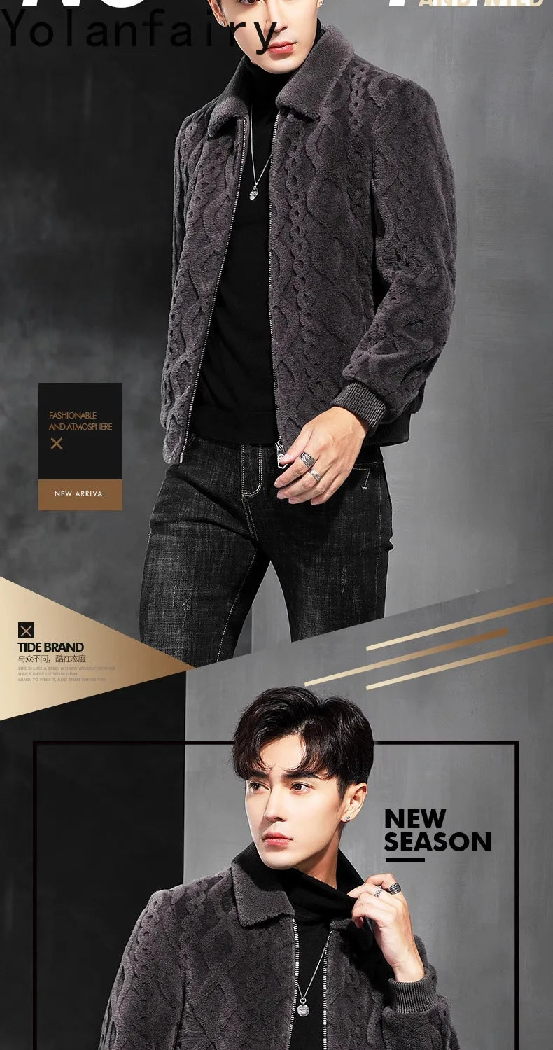 YOLANFAIRY Men's Luxury Real Fur Winter Jacket – Slim Fit, Full Sleeves, Zipper Closure, Casual Beach Style