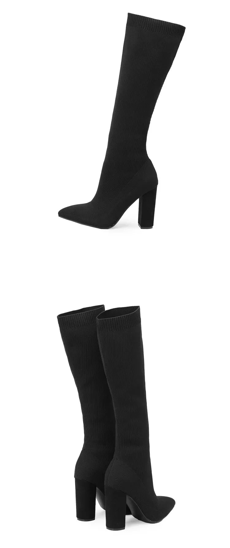 NoEnName_Null Stretch Boots for Women – Knee-High, Pointed Toe, Super High Heel, Winter Fashion