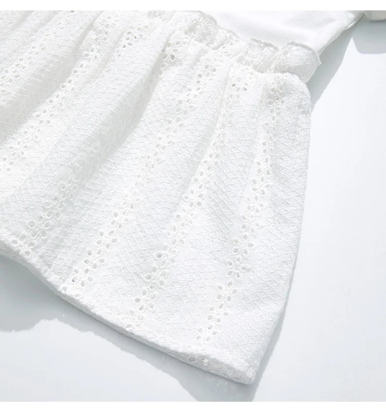 Summer New T-shirts For Women 2024 Spliced Hollow Out Pleated Short-sleeve Casual Fashion Female Blouse 2242015652