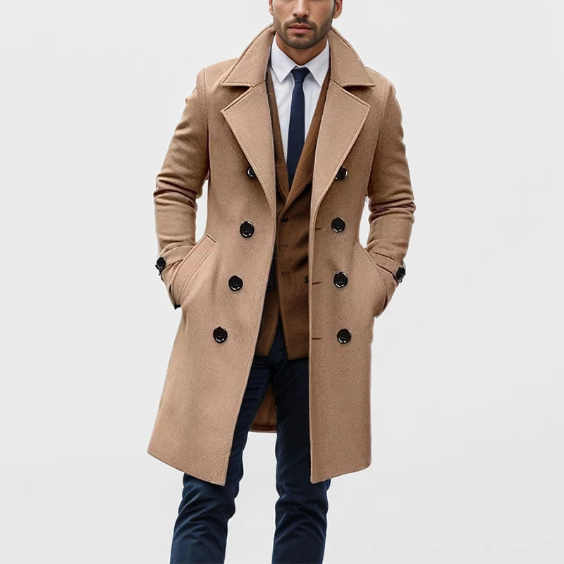 Winter Wool Overcoats Mens Outdoor Casual Double-breasted Turndown Collar Coats.