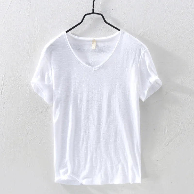 FAVOCENT Men’s V-Neck Bamboo Fiber Cotton-Polyester Casual Tee – Comfortable & Stylish for Summer