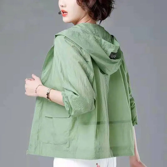 CHUJIE Women's Lightweight Hooded Summer Jacket – Office Lady Style, Zipper Closure